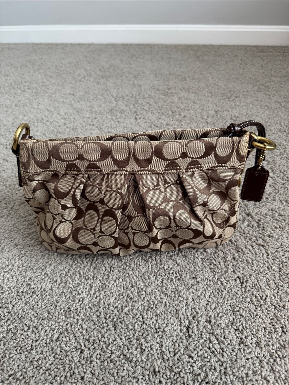 Vintage Coach Small Pleated Shoulder Bag in Brown and Tan